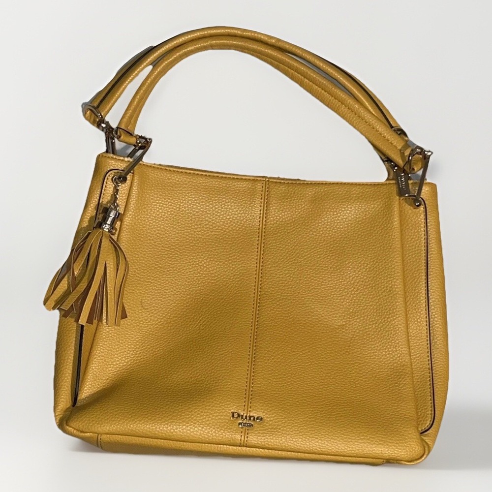 Dune‎ London Yellow Pebbled Faux Leather Shoulder Bag Gold Hardware Tassel Charm
